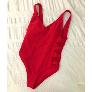 Red one-piece swimsuit